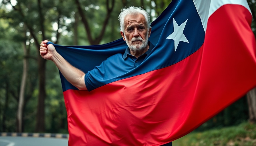 Chilean man with flag highlights organized crime crisis.