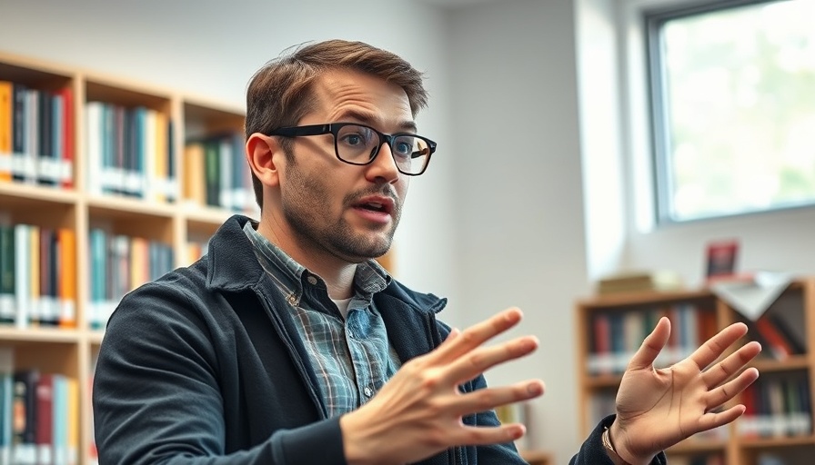 Young man explaining how journaling boosts productivity in an educational setting.