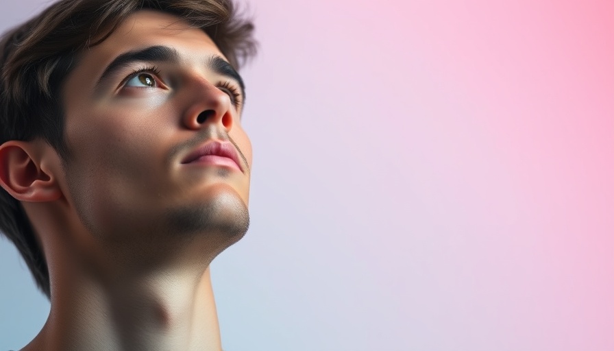 Young man gazing upward in soft lighting with a gradient background