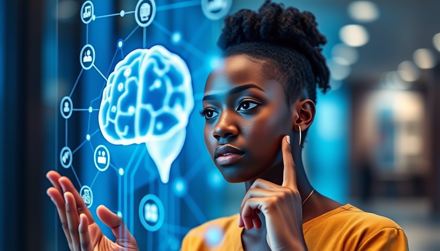 Young woman engaging with digital AI interface, ethical AI in Africa focus.