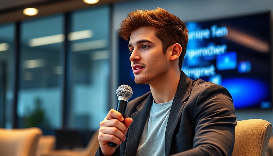Young man discussing skills to get rich in modern office.