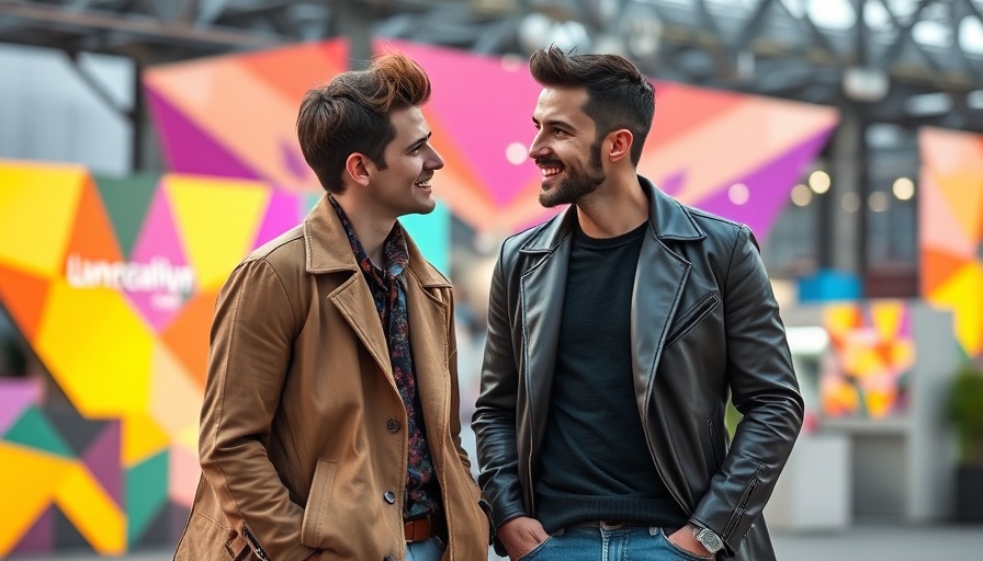 Stylish duo at Africa Trade event with vibrant background.