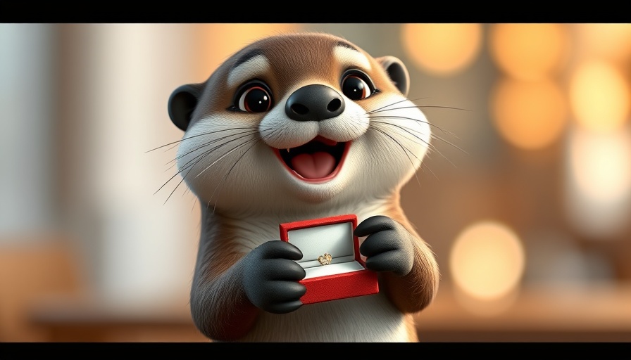 AI-driven video creation for kids: Otter with engagement ring in 3D cartoon style.