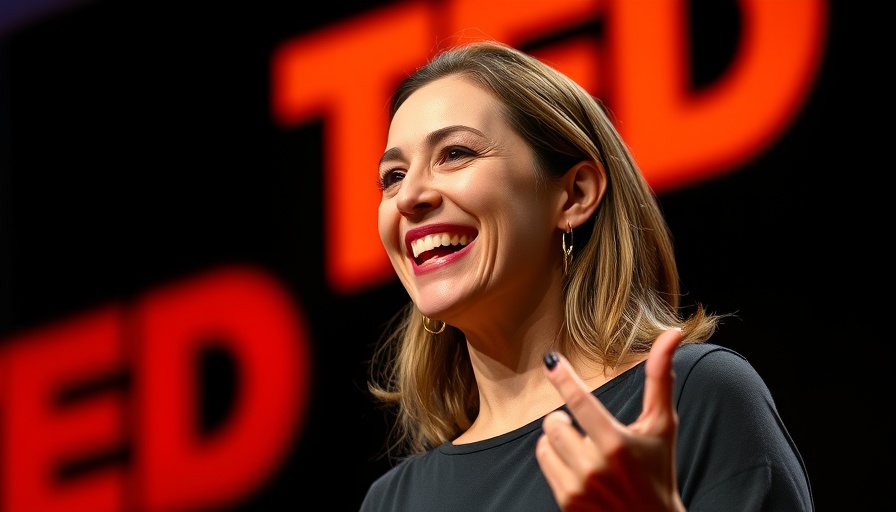 Confident woman presenting on personal agency at TED Talk.