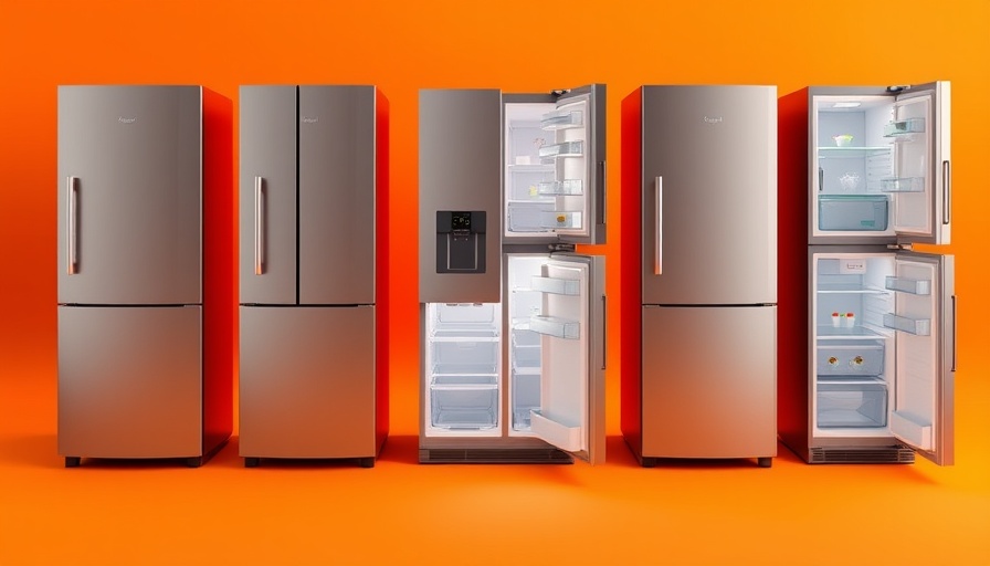 Smart refrigerators arranged creatively, showcasing modern design.