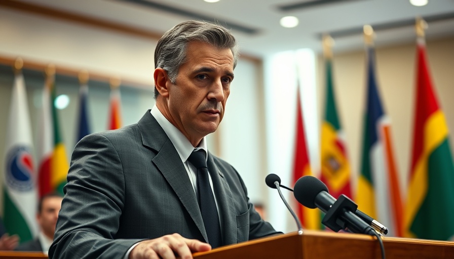 Mature man at podium discusses US visa ban on Palestinian officials.