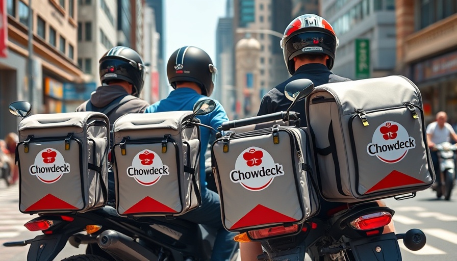 Chowdeck delivery riders in urban street, highlighting food delivery service.
