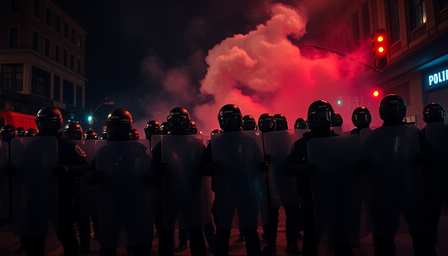 Indonesia police in riot gear during nighttime protest