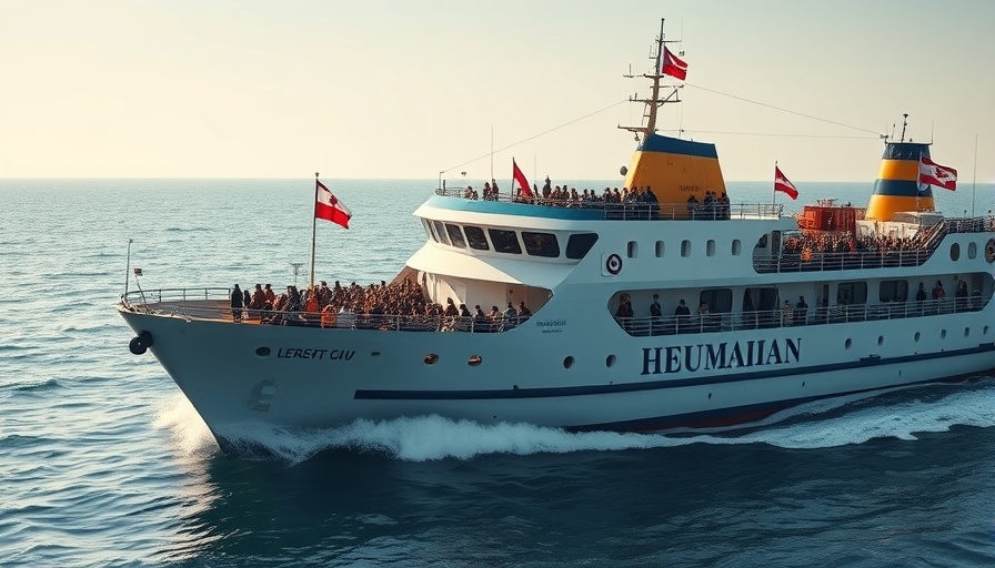Gaza humanitarian flotilla vessel sailing in peaceful waters.