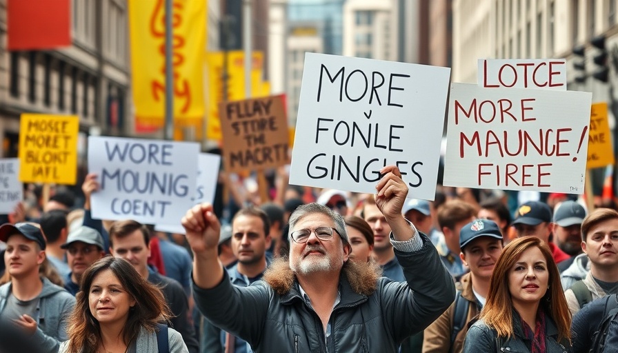 Protest against Western leaders' complicity in Gaza genocide with city backdrop.