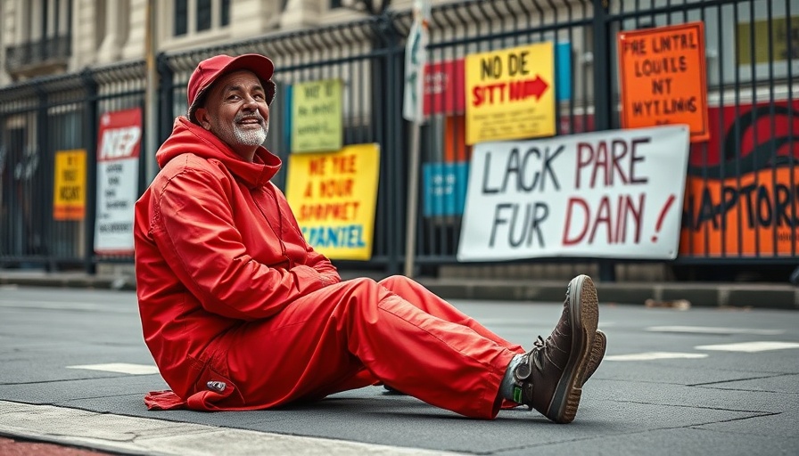 Protest against weapon sales to Israel, demonstrator dressed in red.
