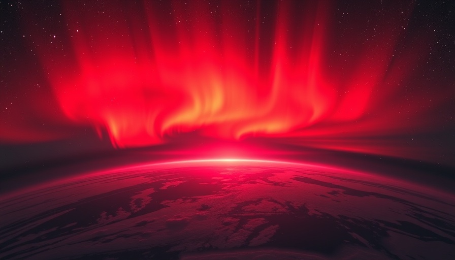 Astronaut captures beautiful red aurora borealis from space.
