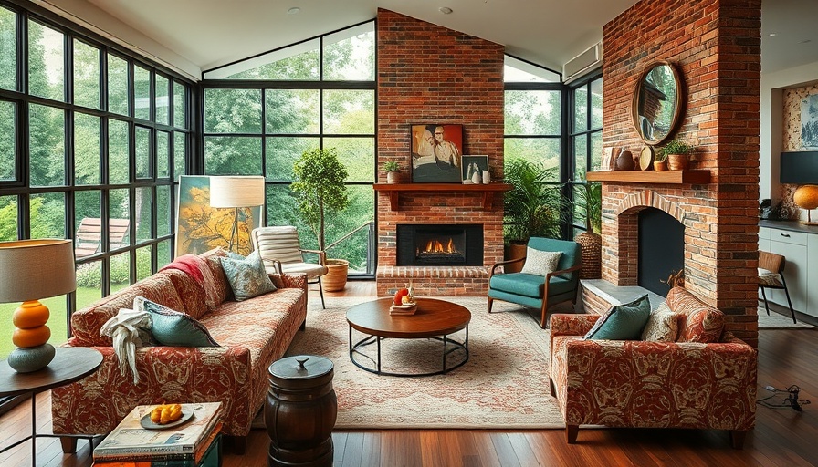 Living room with patterned sofas showcasing trend.
