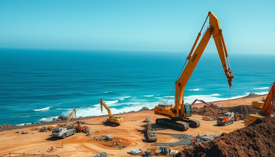 Construction site by ocean showcasing DP World global expansion.