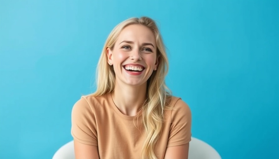 Smiling woman teaching how to be more joyful in a vibrant setting.