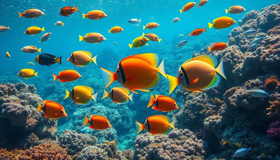 Colorful fish swimming in a vibrant coral reef, showcasing marine life.
