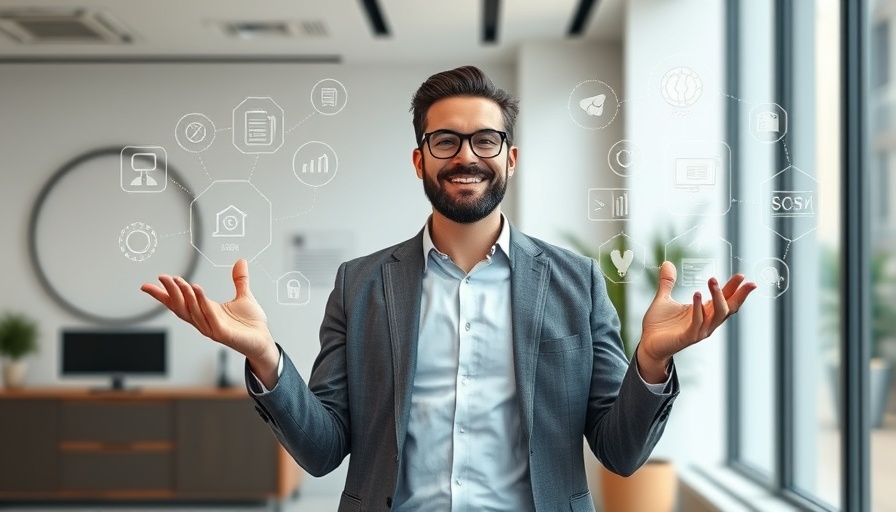 Confident speaker discussing tech in modern office setting.