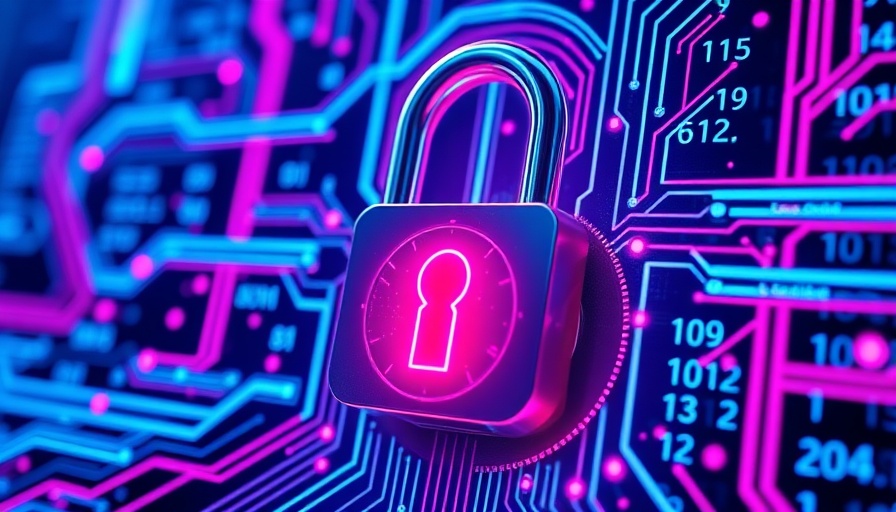 Cybersecurity in education: neon padlock and data circuits.