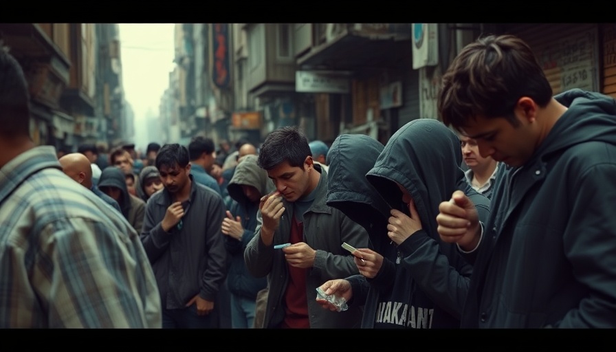 Johannesburg drug epidemic visualized in urban setting.