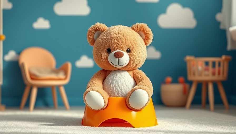 Teddy bear on potty chair, potty-training in transitional kindergarten theme.