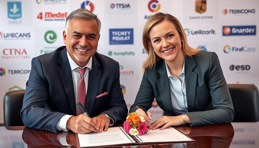 Executives signing contract at aviation logistics financing event.