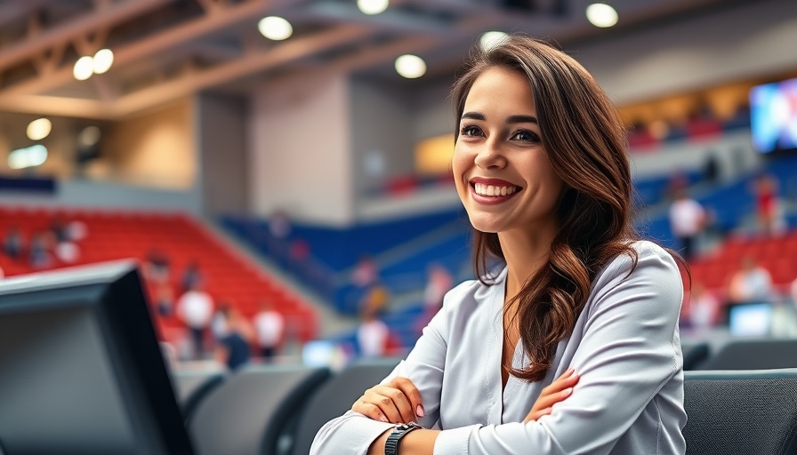 Confident woman at sports event representing women in sports and trade.