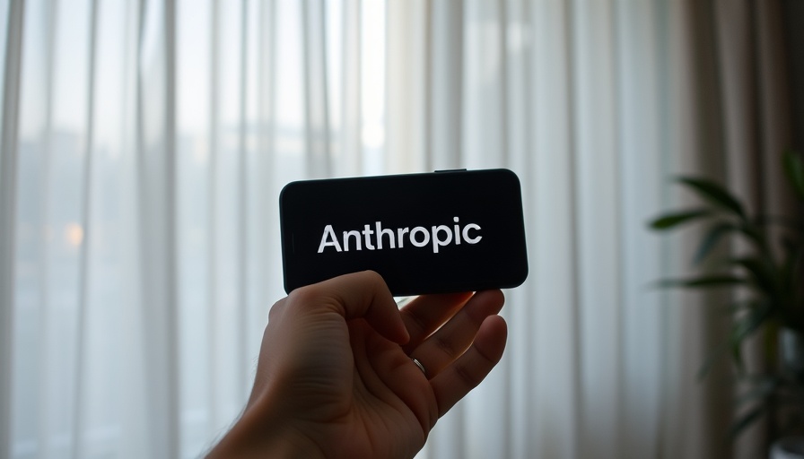 Person holding smartphone displaying 'Anthropic' near curtains.