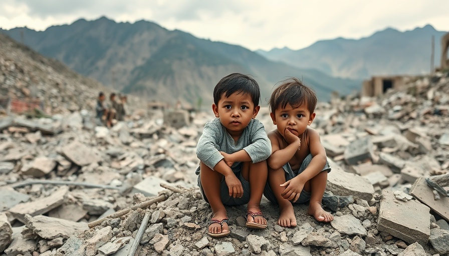 Afghanistan earthquake tragedy: Children sit on rubble looking distraught.