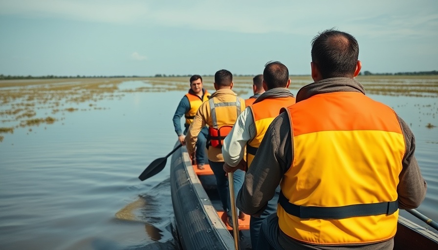 Men navigate Punjab floodwaters in small boat, highlighting crisis.