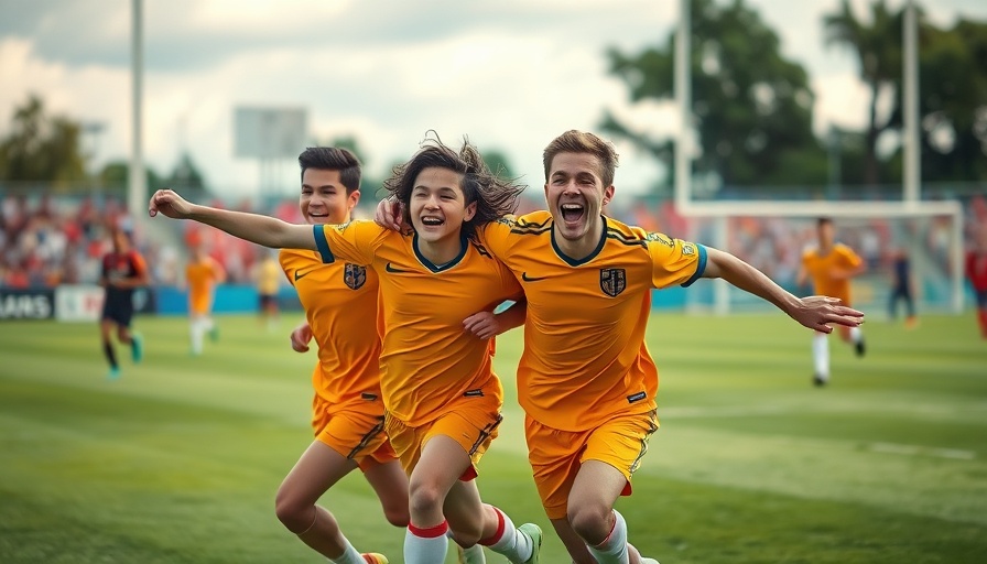 1xCup 2025 group stage matches celebration, young players ecstatic on field.