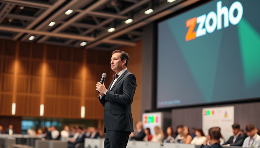 Professional presentation on Zoho brand recognition in Nigeria, speaker on stage.