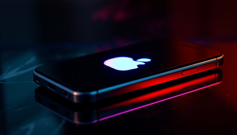 Futuristic glowing Apple logo on slim new iPhone model screen.