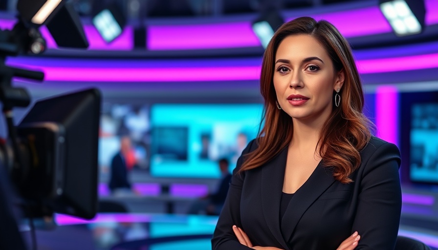 Female news anchor discussing DNA testing in Africa on a vibrant studio set.