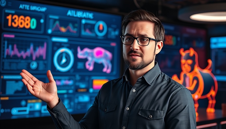 Man explains AI Motion Graphics Revolution with vibrant visuals.