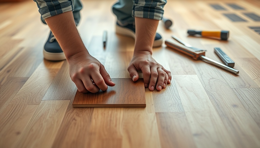 Person installing flooring, laminate vs vinyl flooring tools.