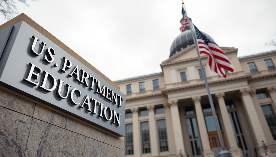 U.S. Department of Education building sign, declining student scores in education.