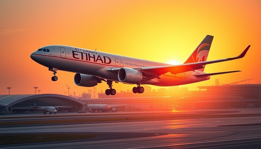 Etihad Cargo revenue growth H1 2025 with aircraft at sunset in airport.