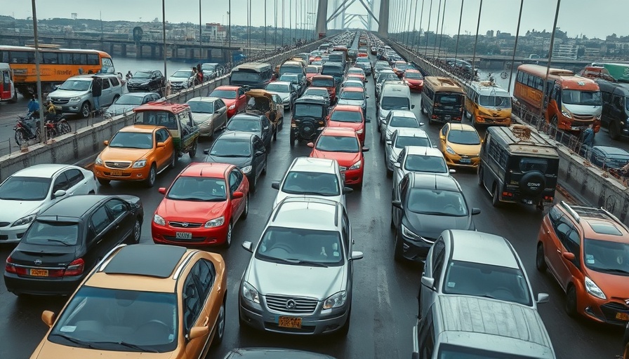Aerial view of Lagos bridge traffic during infrastructure crisis.