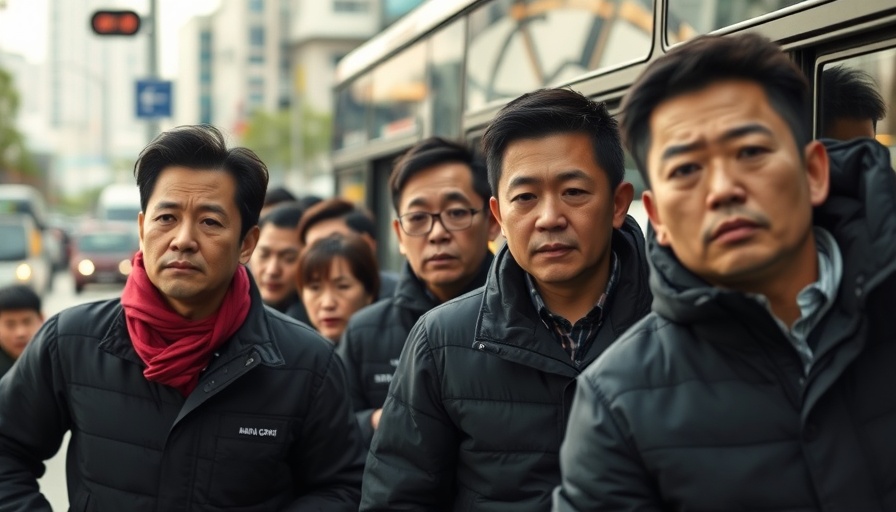 South Korean workers affected by deportation boarding bus.