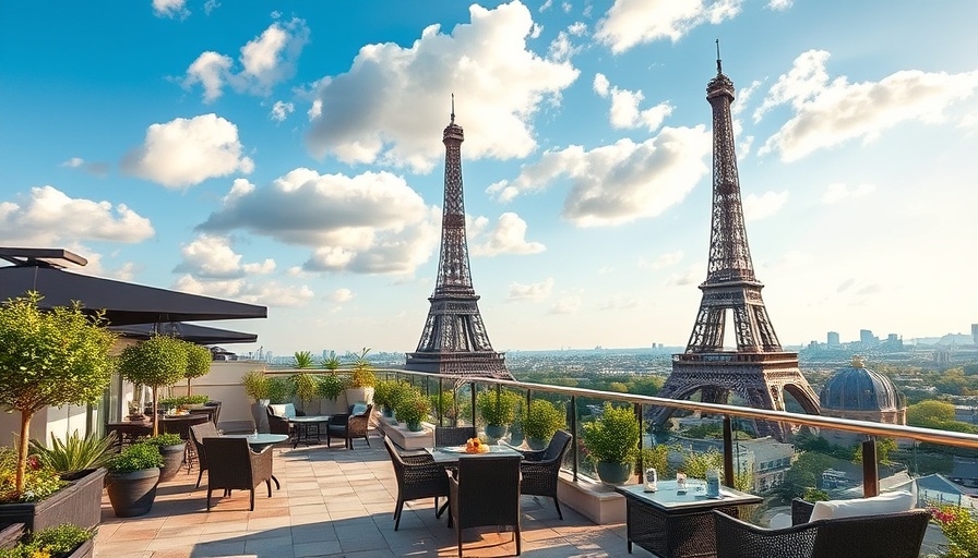 Charming Parisian Airbnb investment terrace with Eiffel Tower view.