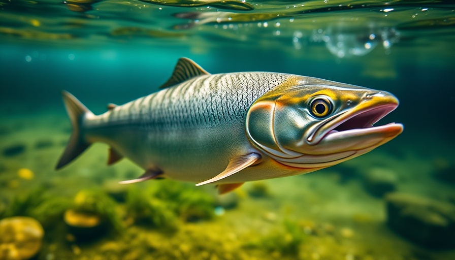 Norway's salmon crisis underwater scene with salmon swimming.