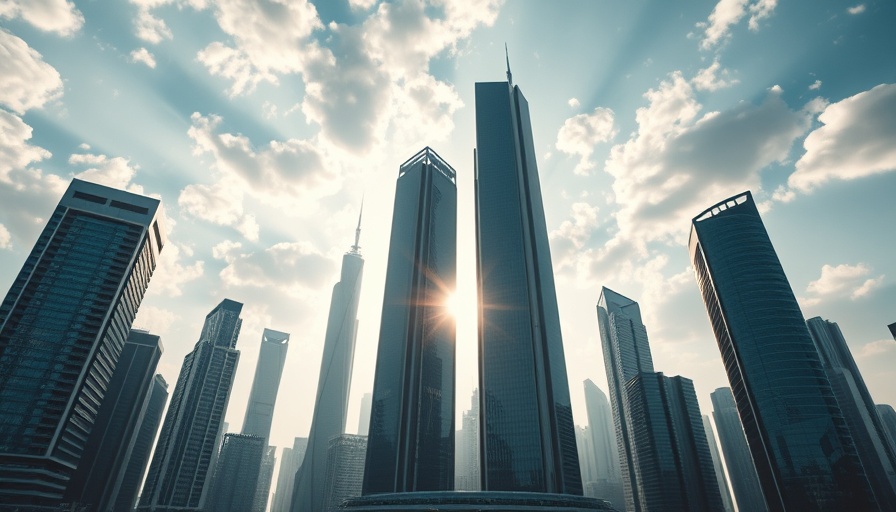Futuristic cityscape in 2050 with AI for business concepts.