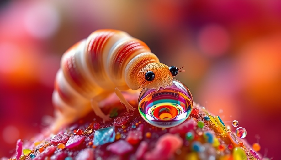 Microscopic view of a colorful tardigrade exploring.