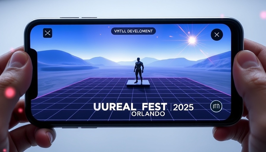 Mobile Game Development Unreal Engine environment on smartphone with sparkles.