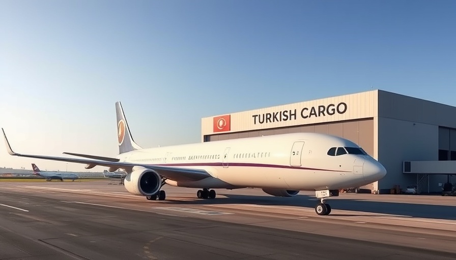 Turkish Cargo plane parked at logistics hub for aviation logistics.