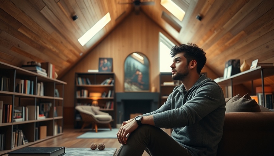 Young man in modern attic living space for real estate.