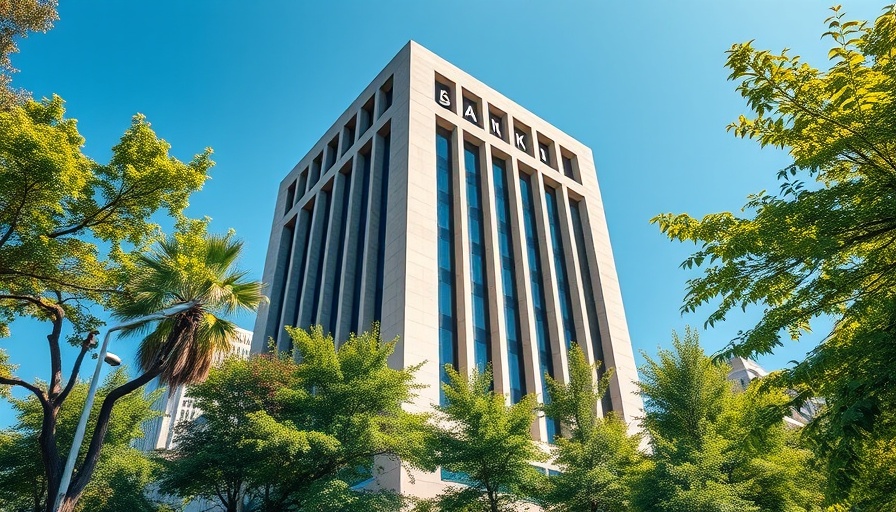 Modern bank building in Kenya under clear sky, mobile banking fraud Kenya.