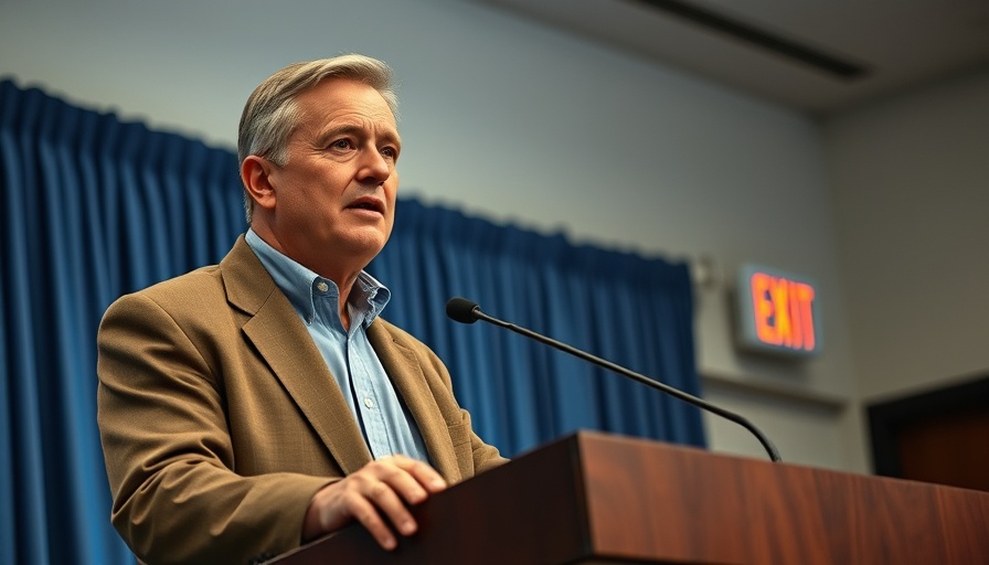 US Federal Reserve cuts: man speaking at podium, serious expression.