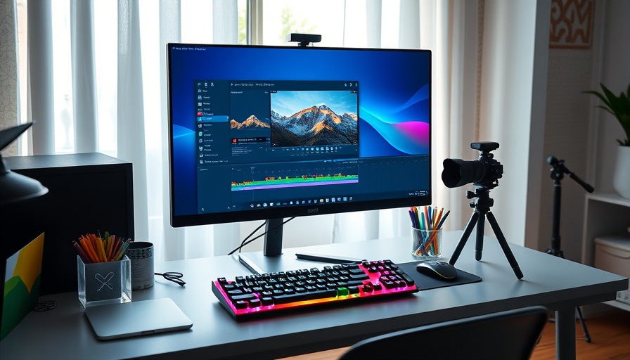 Modern productivity desk setup with tech and stationery.