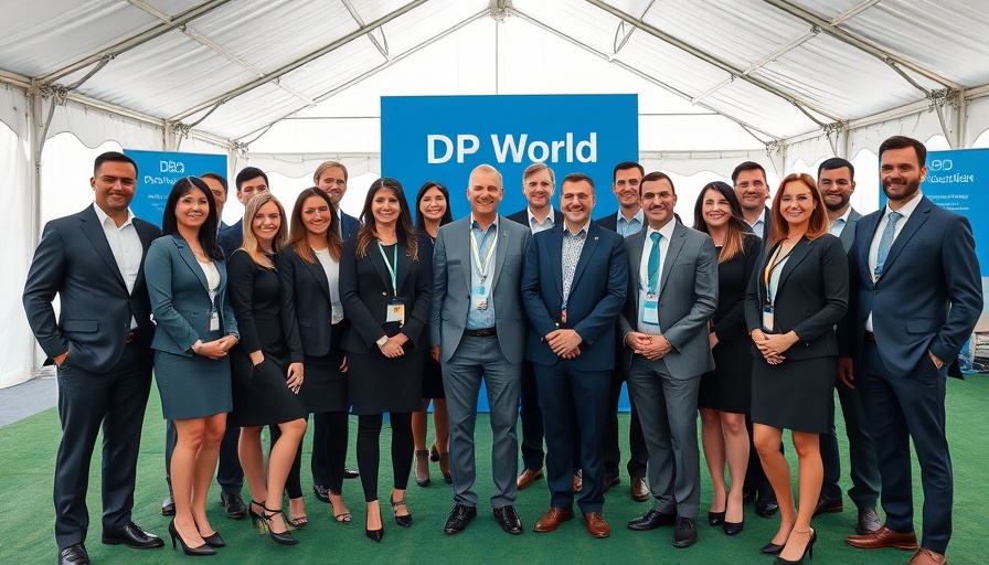 Group at Rubavu Logistics Hub event with DP World backdrop.